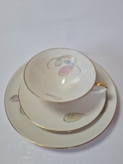 Чайное трио винтажное Schumann Arzberg в нежных пастельных тонах, позолота, ручная роспись, Германия, 1960-70гг.