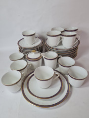 Чайный сервиз винтажный PMR Jager & Co Bavaria, белый фарфор с золотисто-голубым узором, Германия, 1960-70гг.