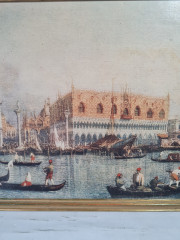 Картина винтажная W.Welker Heidelberg &quot;Вид на Дворец дожей в Венеции&quot;, деревянная рама, 40,5 x 25,5 см, Германия, 1960-1970гг.