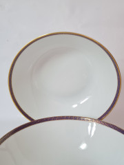 Набор тарелок винтажных PMR Jager & Co Bavaria, белый фарфор с золотисто-голубым узором, 24,5 x 8 см и 23 x 7 см, Германия, 1960-70гг.