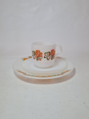 Чайное трио винтажное Schott Mainz, стекло с цветочным рисунком в оранжевых тонах, 10 x 7 см/ 14 см/ 19 см, Германия, 1960-70гг.