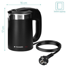 Navaris Navaris Reise-Wasserkocher, Edelstahl Reisewasserkocher 0,5L mit 2 Trinkbechern 16 x 11 x 17 cm Mini Reise-Wasserkocher 1100W fur Camping Reisekocher  Дорожный чайник Navaris, дорожный чайник из нержавеющей стали 0,5 л с 2 чашками для питья 16 x 1