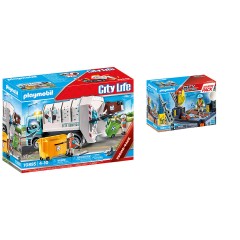PLAYMOBIL 2er Set: 70885 Mullfahrzeug mit Blinklicht + 70816 Starter Pack Baustelle mit Seilwinde Набор из 2 предметов: 70885 мусоровоз с мигалкой + стартовый пакет 70816 строительная площадка с лебедкой
