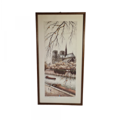 Картина винтажная Kunsthaus Schaller KG / Otriz Alfau "Собор Парижской Богоматери", под стеклом, 55 x 28 см, Германия, 1960-1970гг.