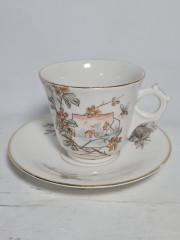 Чайная пара винтажная Im Stil Hutschenreuther &quot;Деревенский пейзаж&quot; в пастельных тонах, фарфор, Германия, 1970-80гг.