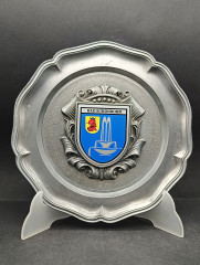 Тарелка декоративная винтажная "Герб города Бад-Шёрнборн" / Серия "Геральдика", яркий декор, олово (95%), 22 см, Германия, 1970-80гг.