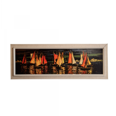 Картина винтажная Raz &quot;Парусники&quot;, масло, деревянная рама, 110 x 70 см, Германия, 1960-70гг.