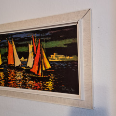 Картина винтажная Raz &quot;Парусники&quot;, масло, деревянная рама, 110 x 70 см, Германия, 1960-70гг.