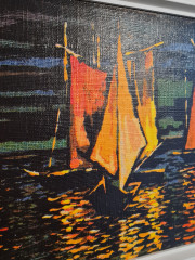 Картина винтажная Raz &quot;Парусники&quot;, масло, деревянная рама, 110 x 70 см, Германия, 1960-70гг.