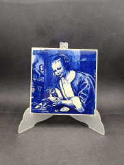 Панно винтажное Delft Blue &quot;Девушка с устрицами&quot; (Ян Стен. 1968 год), ручная роспись, керамика, 15 х 15 см, Голландия, 1950-70гг.