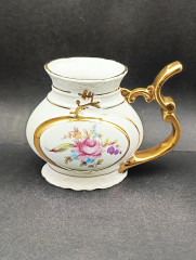 Кружка винтажная JDME Czechoslovakia 78 er с ручкой, цветочный декор с позолотой, фарфор, 17 х 11 см, Чехословакия, 1960-70гг.