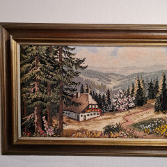 Картина винтажная &quot;Домик в Шварцвальде&quot;, гобелен, 97 x 55 см, Германия, 1960-70гг.