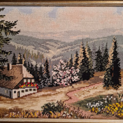 Картина винтажная &quot;Домик в Шварцвальде&quot;, гобелен, 97 x 55 см, Германия, 1960-70гг.
