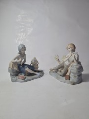 Lladro Винтажные статуэтки "Мальчик с дудочкой" и "Девушка с вазой", 2шт х 15см х 16см, Германия, 1960-70гг.