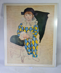 Картина винтажная &quot;Поль в костюме Арлекина (1924)&quot; Пикассо, типография Зауэрлин и Пфайффер (Швейцария), 60 x 50 см, Германия, 1960-70гг.