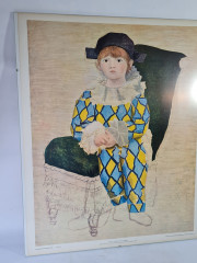 Картина винтажная &quot;Поль в костюме Арлекина (1924)&quot; Пикассо, типография Зауэрлин и Пфайффер (Швейцария), 60 x 50 см, Германия, 1960-70гг.