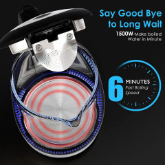 Bonsenkitchen Bonsenkitchen Wasserkocher Wasserkocher aus Glas, 1,7 L 2200 W Wasserkocher mit blauer LED-Beleuchtung, automatischer Abschaltung und Uberhitzungsschutz, Innendeckel und Boden aus 304 Edelstahl (BPA-frei), 1,7 l, 2200 W Стеклянный чайник Bo