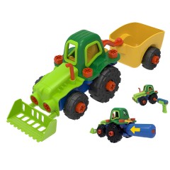 Edu-Toys Elektrischer Traktor mit Anhanger Bausatz mit elektrischem Schrauber Электрический трактор с комплектом прицепа с электрической отверткой