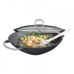 Kuchenprofi Kuchenprofi Wok Premium mit Glasdeckel und Zubehor Provence Schwarz d: 36 cm / h: 10 cm K?chenprofi Wok Premium со стеклянной крышкой и аксессуарами Provence Black d: 36 см / h: 10 см
