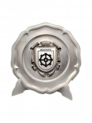 Тарелка декоративная винтажная &quot;Герб города Метцинген&quot; / Серия &quot;Геральдика&quot;, яркий декор, олово (95%), 23 см, Германия, 1970-80гг.