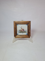 Картина керамическая винтажная в деревянной рамке &quot;Мельница&quot; Makkum, 15 x 15 x 2,5см, Нидерланды, 1960-70гг.