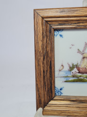 Картина керамическая винтажная в деревянной рамке &quot;Мельница&quot; Makkum, 15 x 15 x 2,5см, Нидерланды, 1960-70гг.